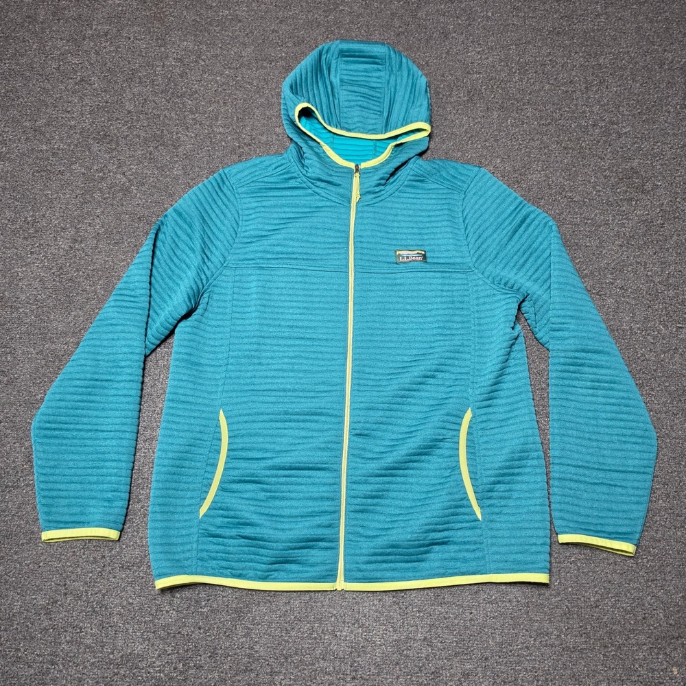 LL Bean Airlight Hoodie Teal Blue Womens Large Regular Ribbed Full Zip 507507